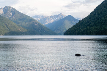 Wall Mural - Beautiful waters of the Chilliwack Lake park clouds and mountains