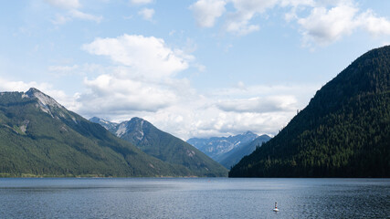 Wall Mural - Beautiful waters of the Chilliwack Lake park clouds and mountains