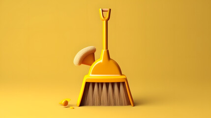 Wall Mural - Broom and dustpan icon cleaning service 3d