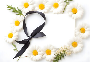 Wall Mural - A black ribbon with white flowers on a white background