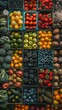 Colorful variety of fresh fruits and vegetables in the market
