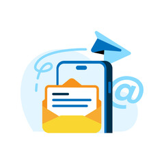 Poster - get email marketing, digital campaign messages with smartphone concept illustration flat design. simple modern graphic element for empty state ui, infographic, icon