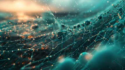 a close up of a net with water droplets on it
