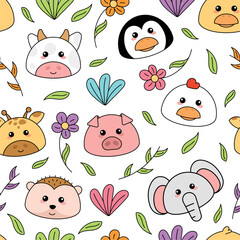 Canvas Print - Cute kawaii emoji animal icons pattern Vector illustration