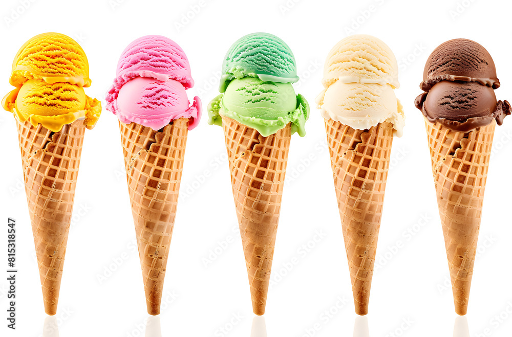 Ice cream scoop on waffle cone on white background cutout, a mockup ...
