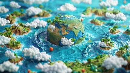 Sticker - 3D cartoon illustration of Planet Earth depicting themes of ecological awareness Water Day and World Oceans Day Also featuring Earth Day and water conservation concepts Rendered in 3D graph