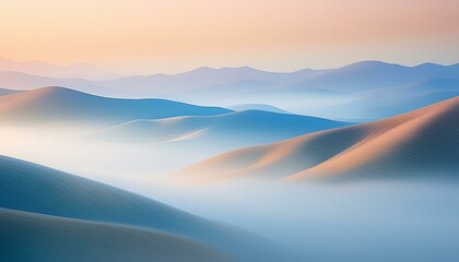 Wall Mural - mountains in the fog.  Gentle hills seen through a soft mist at sunrise