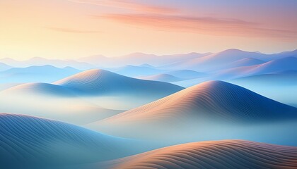 Wall Mural - mountains in the fog.  Gentle hills seen through a soft mist at sunrise