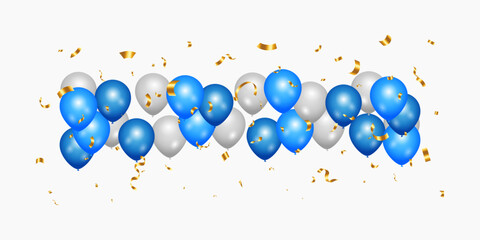 Wall Mural - Celebration party banner with Blue color balloons background. Blue and white balloon vector illustration on transparent background