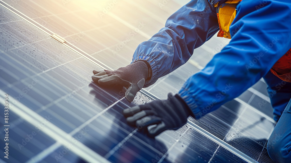 Solar Engineer at Work Professional installing high-efficiency solar ...