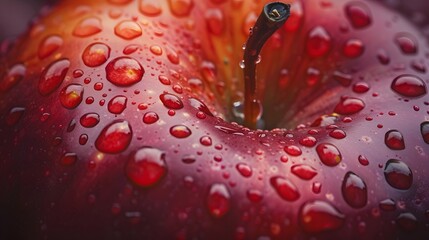 The Apple Industry: A close-up of an apple with water droplets, showcasing the beauty of this fruit and the efforts of those in the apple industry. 3D. Realisitc. Printing. Generate AL.