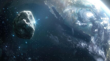 Wall Mural - in the vast expanse of space planet earth finds itself in the company of a sizable asteroid classifi