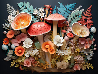 View of mono color mushrooms