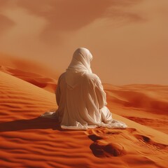 Sticker - muslim man praying in dune desert