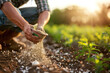 © Degimages - Farmer spreading fertilizer on lush green field, nurturing crops for bountiful harvest.