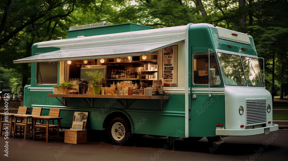 Food truck mobile cafe in the park, photo shot Stock Photo | Adobe Stock