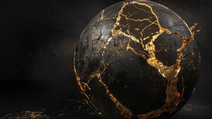Wall Mural - a stunning 3d rendering showcases an abstract piece of art featuring a damaged spherical object rese