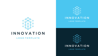 Poster - Modern Initial Letter I with Hexagon Digital Wire Dotted Frame For Futuristic Network Link Logo Design