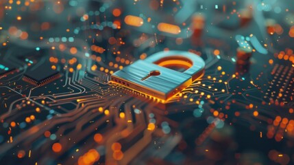 Poster - Digital padlock icon of cyber security and data protection technology,.and business data privacy concept.