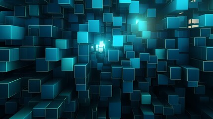 Fototapete - Digital technology blue and white transparent squares and curves poster background
