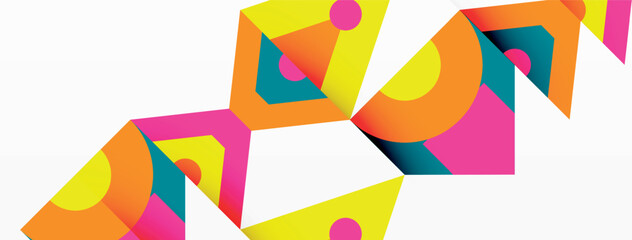 Aufkleber - A vibrant painting with a variety of colorful triangles arranged in a symmetrical pattern on a white background. The use of magenta and tints and shades adds depth to the creative arts piece