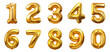 © PNG Grapix - Gold balloons, alphabet letters and numbers. 3d vector realistic symbols. Festive decorations set, Golden Number Balloons 0 to 9. Foil and latex balloons. Helium balloons for anniversary and wedding