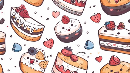 Wall Mural - A delightful pattern of whimsical cakes and sweet berries