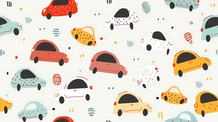 Canvas Print - Colorful cartoon cars in a whimsical pattern