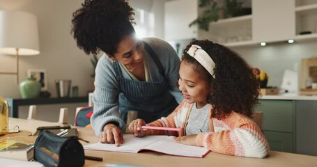 Poster - Mom, girl and excited with high five for homework with book to study or read for knowledge, education and learning. Parent, kid and school project with support, care and help for child development