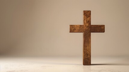 Sticker - Christian wooden cross standing against a plain background, copy space
