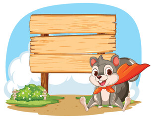 Wall Mural - Cartoon squirrel beside a large blank sign