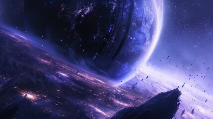 Wall Mural - digital art depicting a futuristic planet in space from a scifi perspective