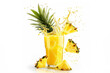 Glass with pineapple juice on white background. Tropic sweet fruit.