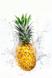 Pineapple with  splash on white background. Tropic sweet fruit.