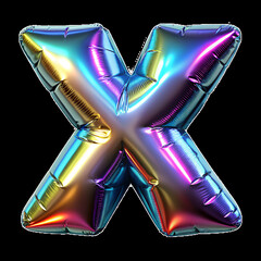 Wall Mural - letter x made with foil holographic birthday balloon, white background