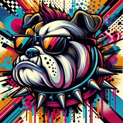 Wall Mural - A dog wearing sunglasses and spiked collar image art realistic card design illustrator.