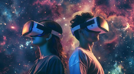 Wall Mural - two people using Vr glasses