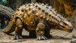Ankylosaurus dinosaur in studio setting with dramatic lighting. intricate patterns and textures of armor-like skin and spikes,  prehistoric essence and powerful appearance.