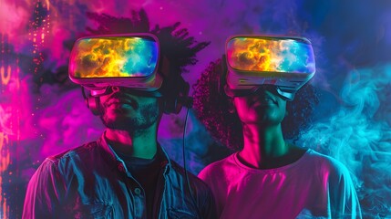 Sticker - two people using Vr glasses