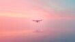 Serene Drone Flight Over Calm Waters During Sunset with Pink Sky