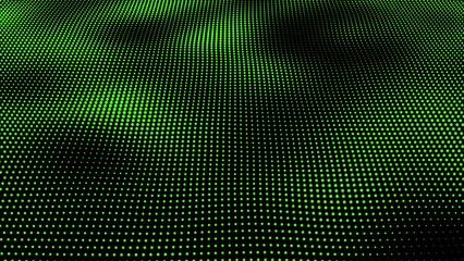 Poster - Green digital dots form waves against on animated black abstract background. Futuristic, Modern, Digital, abstract, and technological dots on a wavy background