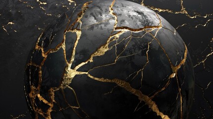 Wall Mural - a stunning 3d rendering of abstract art depicts a damaged sphere resembling planet earth the moon or