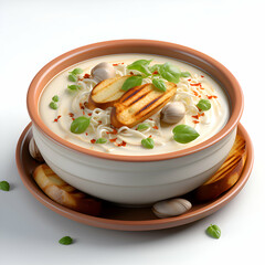 Wall Mural - Creamy soup in a bowl on a white background