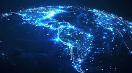 Wall Mural - Digital Connectivity in South America: Abstract Map of Global Network and Information Exchange