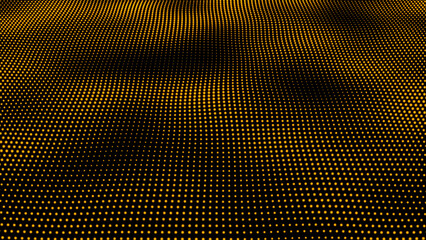 Poster - Yellow digital dots form waves against on black abstract background. Futuristic, Modern, Digital, abstract, and technological dots on a wavy background