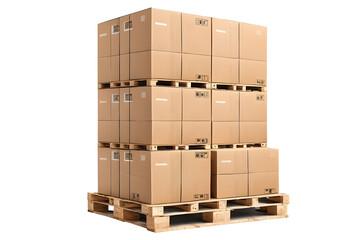 optimize your logistics visuals with this set of cardboard boxes on pallets, isolated on a transpare