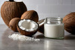 A close up of coconut oil and ingredients