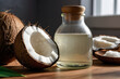 A close up of coconut oil and ingredients