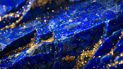Wall Mural - Blue and gold abstract background. Shiny rough lapis lazuli surface with gold particles.