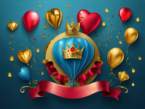 Happy Father's Day with a love balloon illustration and golden crown design.